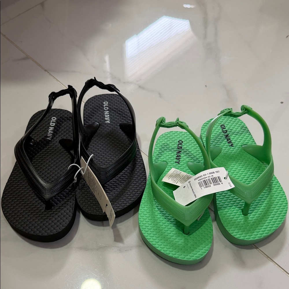 Old Navy Kids' Flip Flops in Black and Bright Green